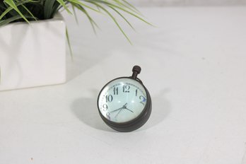 Vintage Style Desk Clock With Compass Back  Glass Globe Base  2.5'  Chip