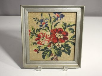 Vintage Framed Floral Needlepoint Art