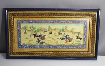 Framed Picture Of A Middle-eastern Hunting Scene. 12' X 21.5'