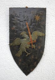 Vintage Metal Shield Plaque With Eagle And Sword Design