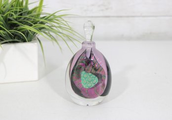 Signed & Dated 1997 Art Glass Perfume Bottle  Iridescent Purple & Black