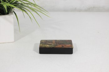Vintage Decorative Lacquer Box With Scenic Lid  Small Trinket / Jewelry Box  3.5' X 2'