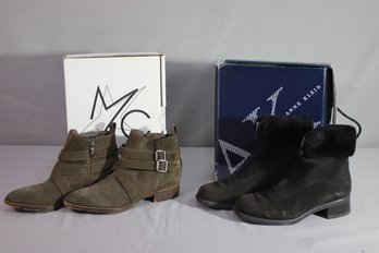 Pair Of Booties Sz 10 -Gray And Black Suede Zipper  Ankle Boots,