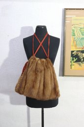 Vintage Fur Hand Muff / Hand Warmer With Straps  Brown Fur, Lined