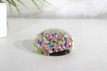 Vintage Millefiori Art Glass Paperweight  Colorful Ribbon & Floral Design  2'