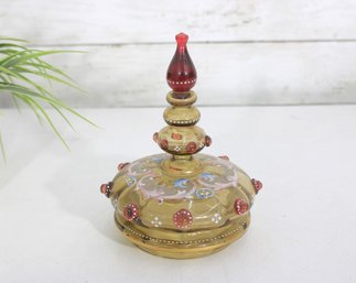 Antique Ornate Glass Bottle Lid / Stopper Only  Hand-Painted & Jeweled  6.5 'Tall