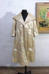 Ladies Designer Coat By LMV  Floral Brocade With Faux Fur Lining  Size L