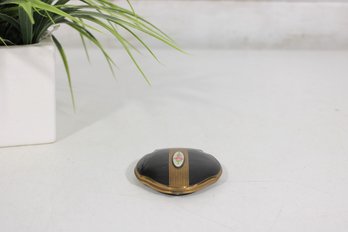 Vintage Compact Mirror With Black Enamel & Floral Inset  Gold Tone Powder Compact 3'