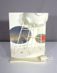 Surreal Modern Mixed Media Sculpture  12' Abstract Wall Art With Figure & Water Tower Motif