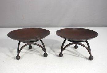 Pair Of 6 Round Wrought Iron Candle Holders  Rustic Tripod Design