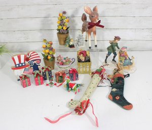 Vintage Christmas Figurines & Ornaments Group Lot Mixed Holiday Decor Assorted