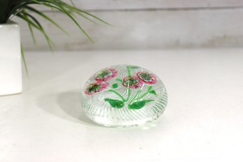 Vintage Millefiori Floral Art Glass Paperweight  Pink Flower Bouquet Design  2'