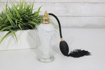 Antoinette Vintage Art Deco Pulled Black & White Art Glass Perfume Bottle W/ Atomizer