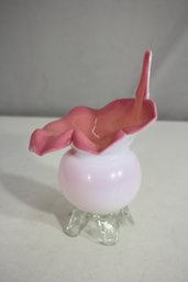 Antique Victorian Pink & White Opalescent Glass Jack-in-the-Pulpit Vase  (Some Chips)