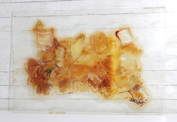 Large Abstract Mixed Media Resin Art Panel  Amber Tones Wall Art  25.5 X 37'