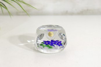 Vintage Perthshire Scotland Art Glass Paperweight  Blue Floral Bouquet Design  2'