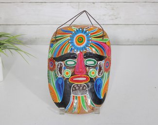 Hand-Painted Folk Art Mask  Vibrant Wall Hanging, 9' X 6.5'