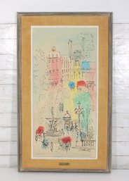 Charles Cobelle Paris Street Scene Lithograph  Signed Mid-Century Modern Framed Art  37 X 22'