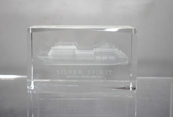 Silver Spirit 3D Laser Etched Crystal Ship Model  2.5H X 4W
