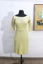 Vintage Yellow Sequin Cocktail Dress 3/4 Sleeve Sheath Style Size SM