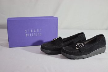 Stuart Weitzman Buckle Up Black Suede  Size 9.5 With Original Box