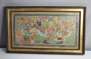 Hand Painted Asian Themed Artwork In Gilded Frame