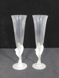 Vintage Art Deco Style Frosted Glass Nude Figural Champagne Flutes  Pair  9.5' Tall