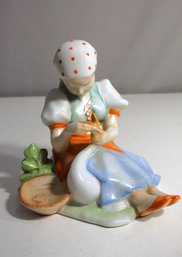 Zsolnay Pcs Hand Painted Hungarian Village Girl Feeding Goose Duck Figurine