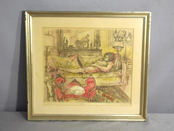 Watercolor Etching By  Diana Gordon ' The Couch'