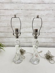 Pair Of Vintage Clear Twisted Glass Table Lamps  Mid-Century / Hollywood Regency  20 Tall
