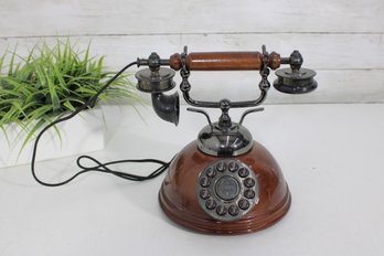 Vintage-Style Rotary Desk Telephone  Wood Base & Metal Accents, 9' Tall
