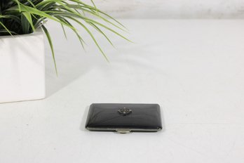 Vintage Black Enamel Cigarette Case With Rhinestone Accent  Compact Holder 3'