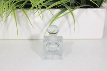 Vintage Small Clear Glass Cube Perfume Bottle W/ Round Stopper
