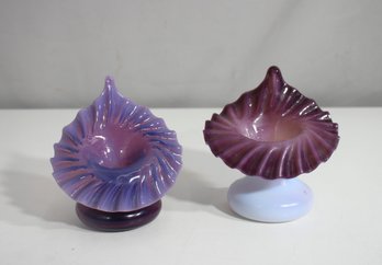 Pair Of Hand-Blown Jack-in-the-Pulpit Vases  5H  Purple & Amethyst Art Glass