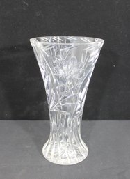 Tall Vintage Cut Crystal Vase With Floral Motif  Clear Glass  11.5 H X 6.5' Round