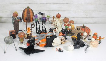 Large Halloween Decor Lot  Pumpkins, Skeletons, Figures & Vintage Holiday Decorations  Mixed Group