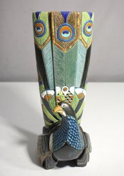 Late 20th Century Artesania Rinconada Ceramic Peacock Art Deco Pottery Vase