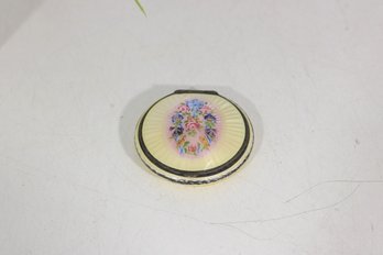 Vintage Floral Enamel Powder Compact  Round Vanity Compact W/ Mirror  2'