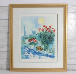 Marc Chagall Signed Lithograph  Paris Eiffel Tower Scene  Numbered CCXXIV/CCC  Framed 36 X 30.5'
