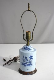 Vintage Blue And White Ceramic Table Lamp With Scenic Design