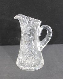 Tall Vintage Cut Glass Pitcher With Floral Motif & Starburst Base  Clear  10.5' Tall