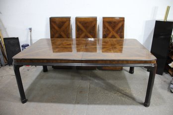 Vintage Wood And Metal Dining Table With 2 Matching Extensions