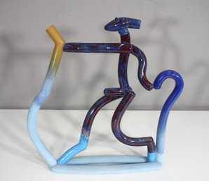 Whimsical Abstract Ceramic Sculpture  Colorful Modernist Figure  16 X 15