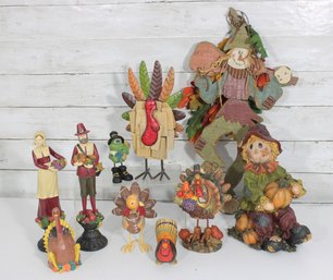 Fall Thanksgiving Decor Lot  Pilgrims, Scarecrow, Turkey & Harvest Decorations  Mixed Group