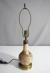 Vintage Satsuma-Style Ceramic Table Lamp With Brass Base