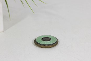 Vintage Guilloche Enamel Powder Compact  Green Enamel Vanity Compact W/ Gold Tone Base