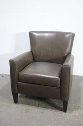 Ethan Allen Genuine Leather Club Chair  Modern Brown Armchair