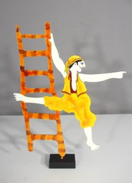 Judie Bomberger Painted Metal Sculpture  Ladder Climber  Signed 1999  16 X 12
