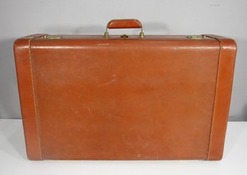 Vintage Leather Hard-Shell Suitcase With Brass Hardware  26W X 9D X 16.5H