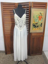 Vintage Ivory Lace & Chiffon Formal Night Gown  Sheer Bodice  Size M